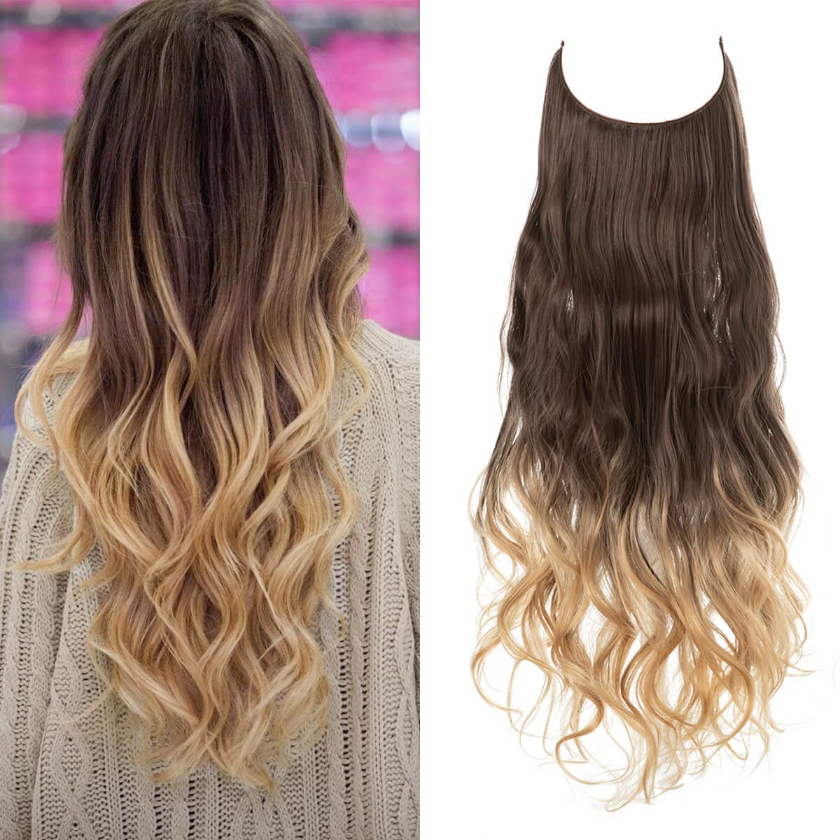Lively® Dark Brown to Ash Blonde / 40cm - 110g Invisible Hair Extensions - Wavy