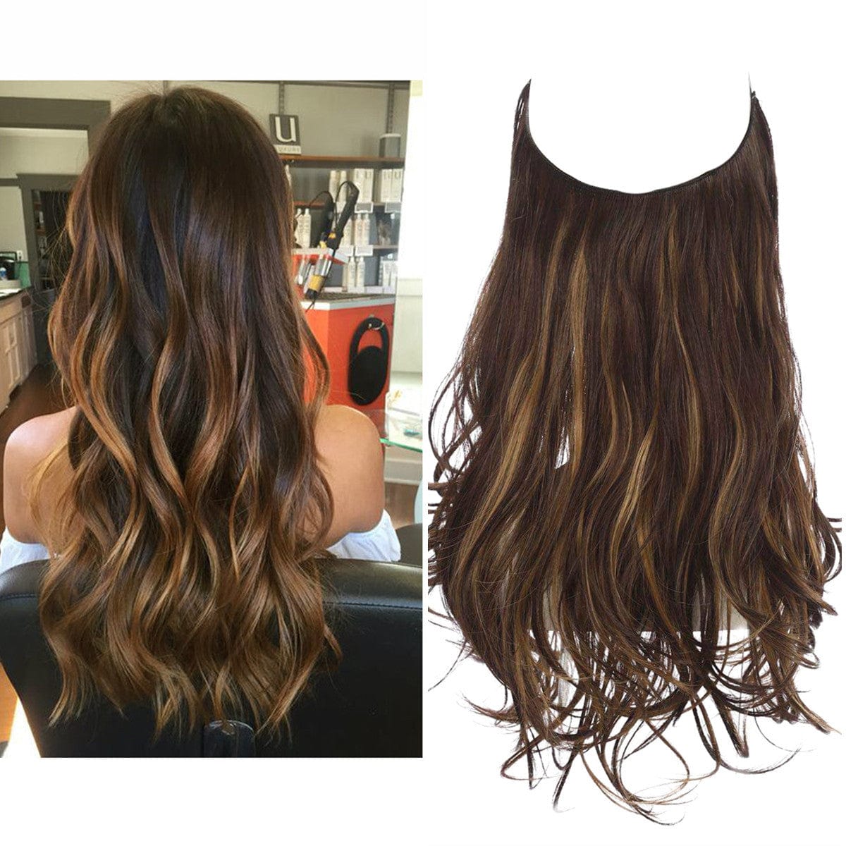 Lively® Dark Brown with Blonde Highlights / 40cm - 110g Invisible Hair Extensions - Wavy