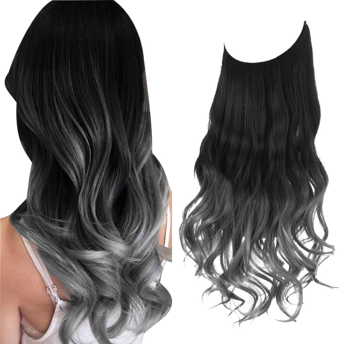 Lively® Black to Gray / 40cm - 110g Invisible Hair Extensions - Wavy